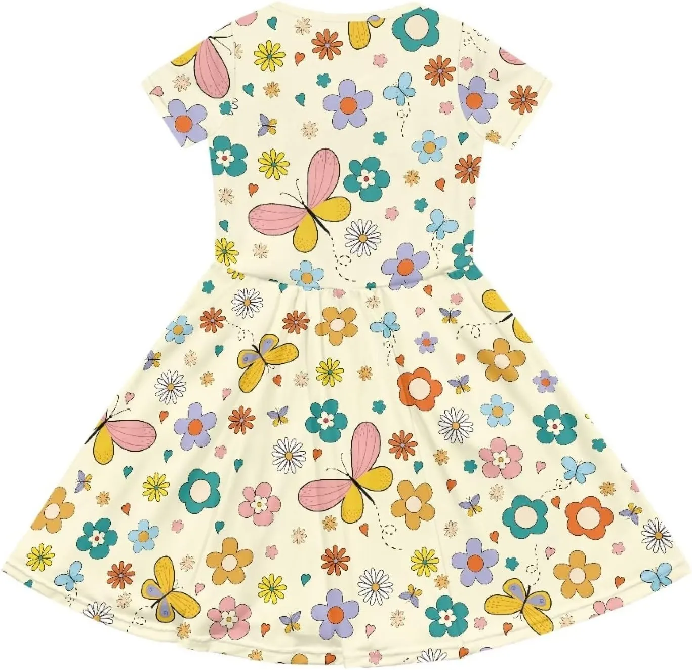 Short Sleeve Children's Dress Summer Dress for Teen Girls with Pocket Round Neckline