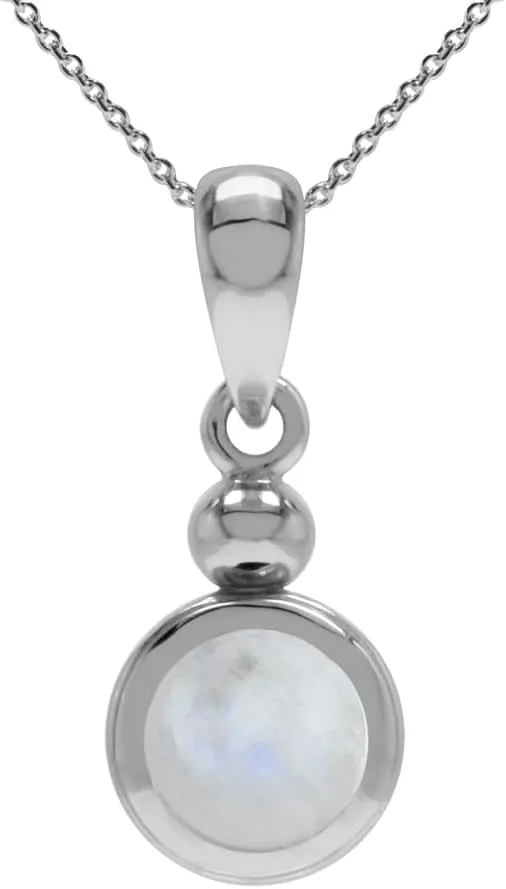 Silvershake 6mm Natural Moonstone 925 Sterling Silver Pendant with 18 Inch Chain Necklace