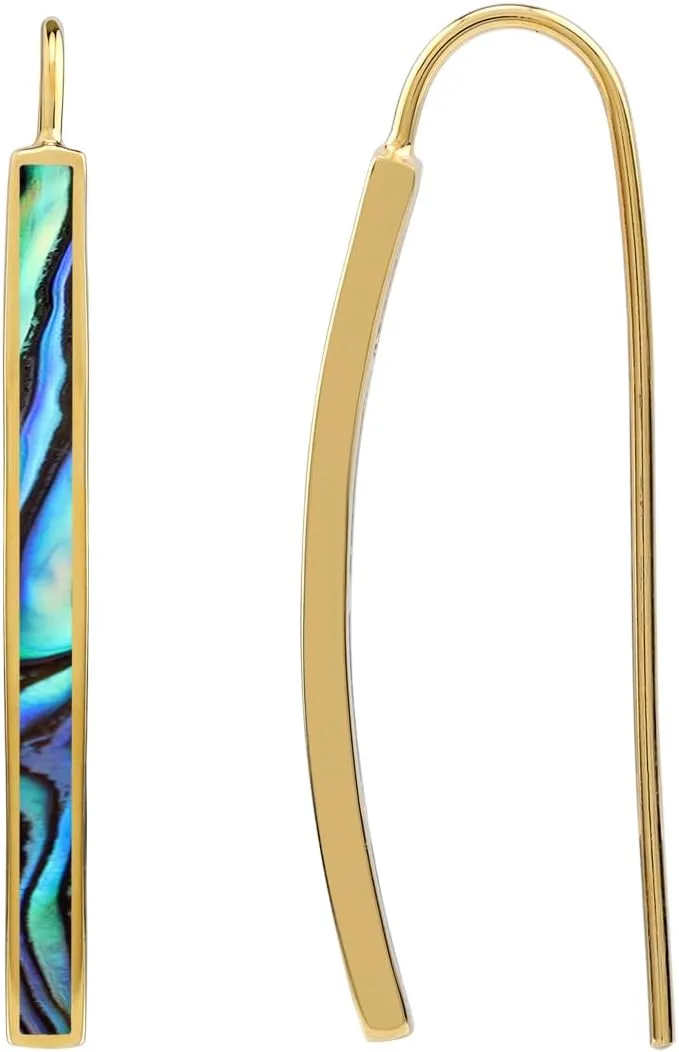Silvershake Long Stone Inlay White Gold Plated or Yellow Gold Plated 925 Sterling Silver Linear Threader Earrings Jewelry for Women