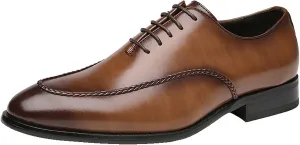 Single Season Oxford Formal Shoes for Men Lace Up Apron Toe Burnished Toe Shoes Vegan Leather Rubber Sole Block Heel Non Slip Wedding Very Popular Among Young People