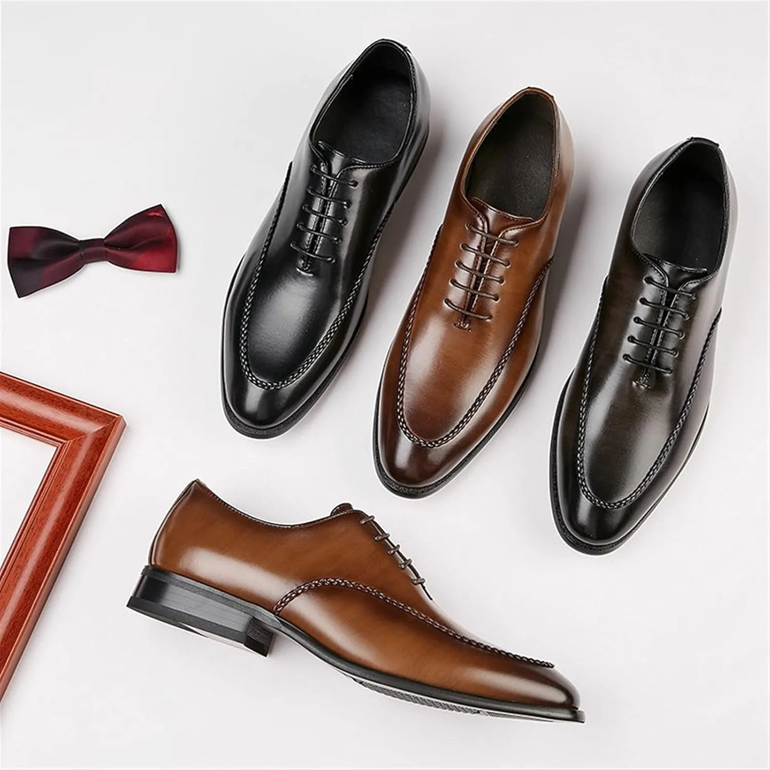 Single Season Oxford Formal Shoes for Men Lace Up Apron Toe Burnished Toe Shoes Vegan Leather Rubber Sole Block Heel Non Slip Wedding Very Popular Among Young People
