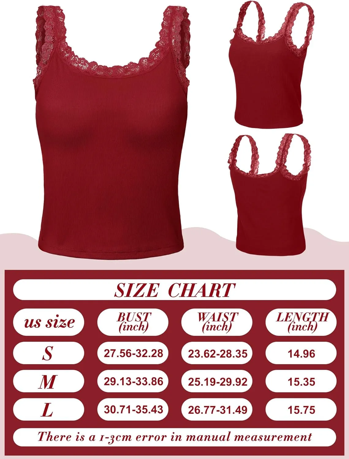 Sintege 3 Pcs Women's Lace Patchwork Tank Top Lace Camisole Tank Sleeveless Cami Crop Lacework Trim Y2k Tops