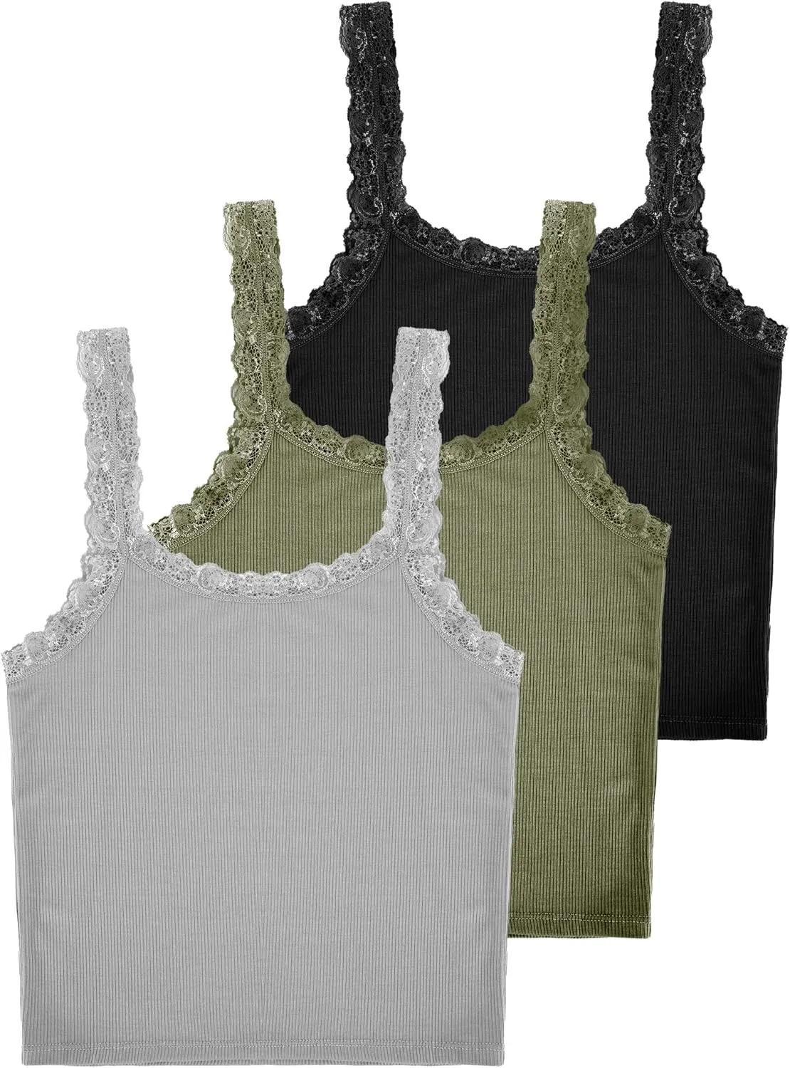 Sintege 3 Pcs Women's Lace Patchwork Tank Top Lace Camisole Tank Sleeveless Cami Crop Lacework Trim Y2k Tops