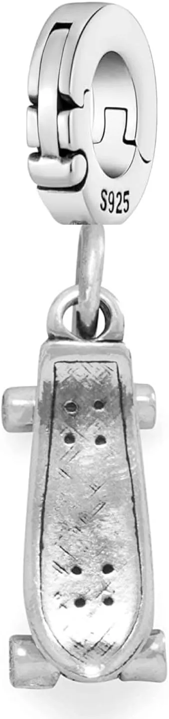 Skateboard 925 Sterling Silver Charm Bead for Pandora & Similar Charm Bracelets or Necklaces