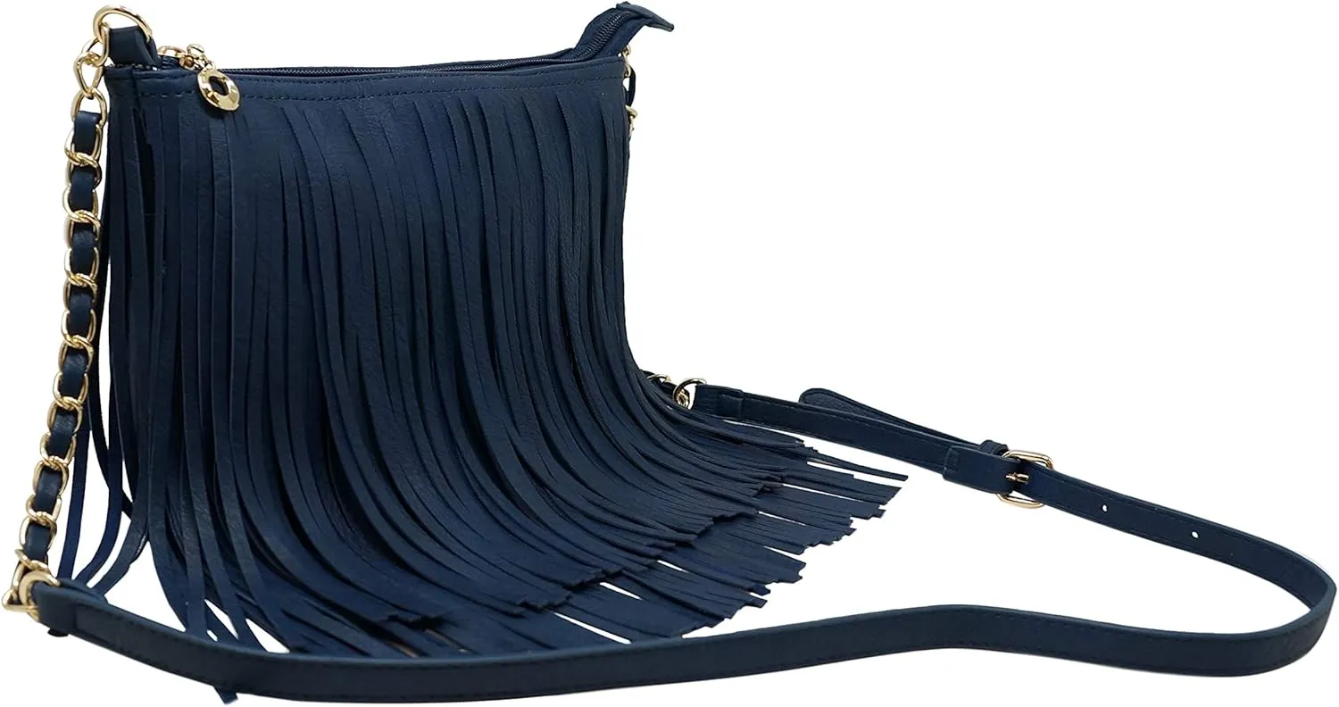 Solene Fringe Crossbody Shoulder Bag with Strap, Tassel Messenger bag, Country Style Western Fringe Purse for Women
