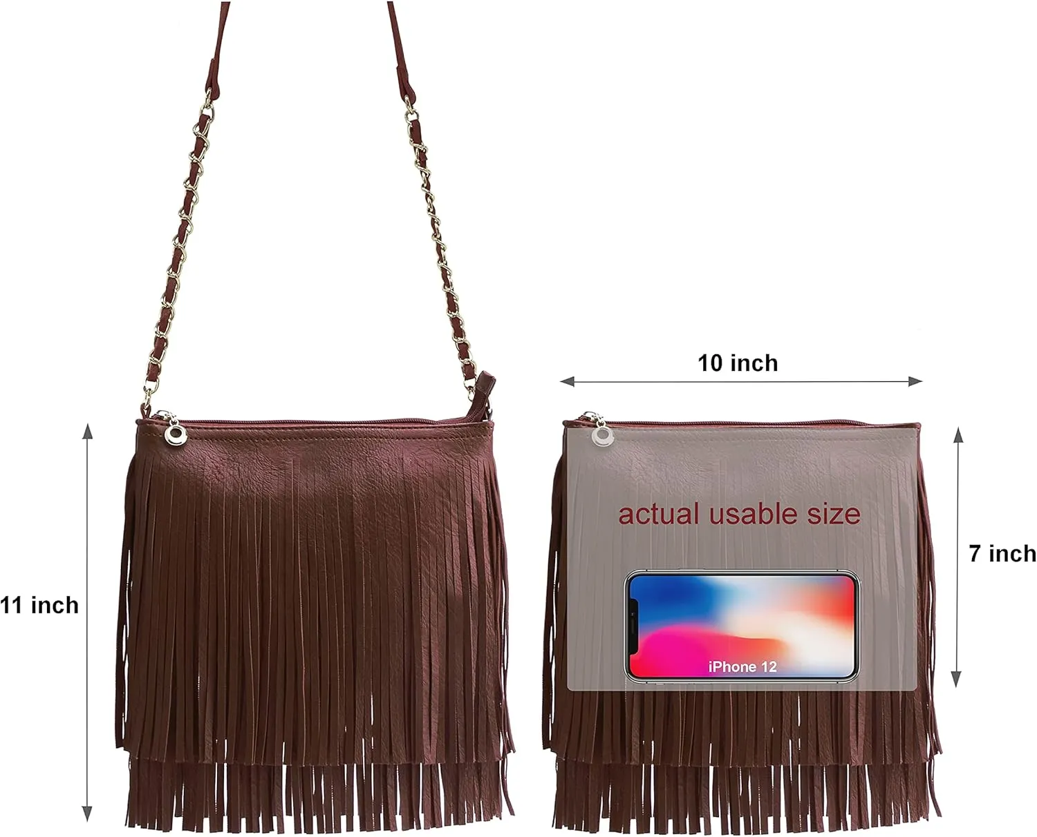 Solene Fringe Crossbody Shoulder Bag with Strap, Tassel Messenger bag, Country Style Western Fringe Purse for Women