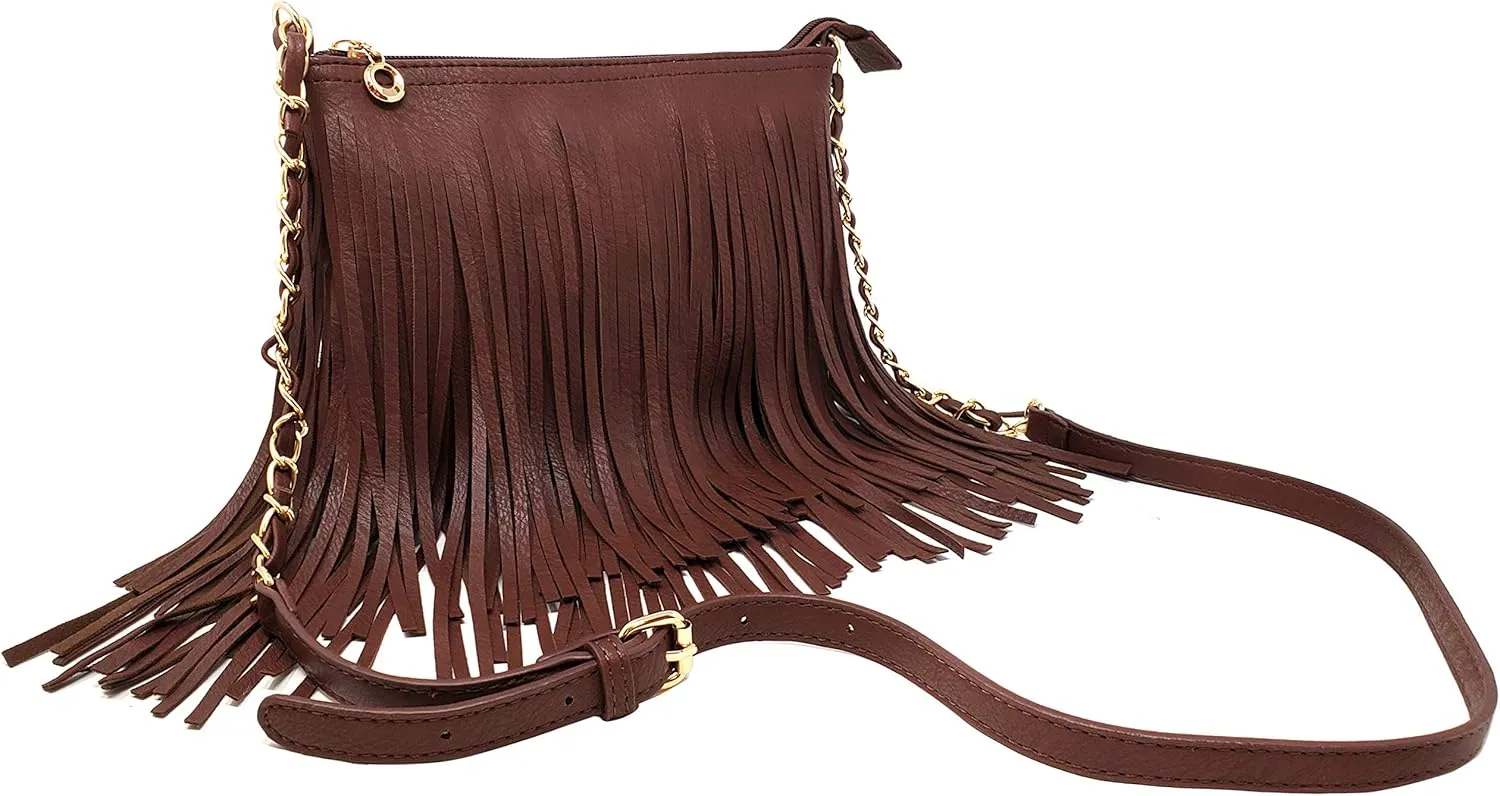 Solene Fringe Crossbody Shoulder Bag with Strap, Tassel Messenger bag, Country Style Western Fringe Purse for Women