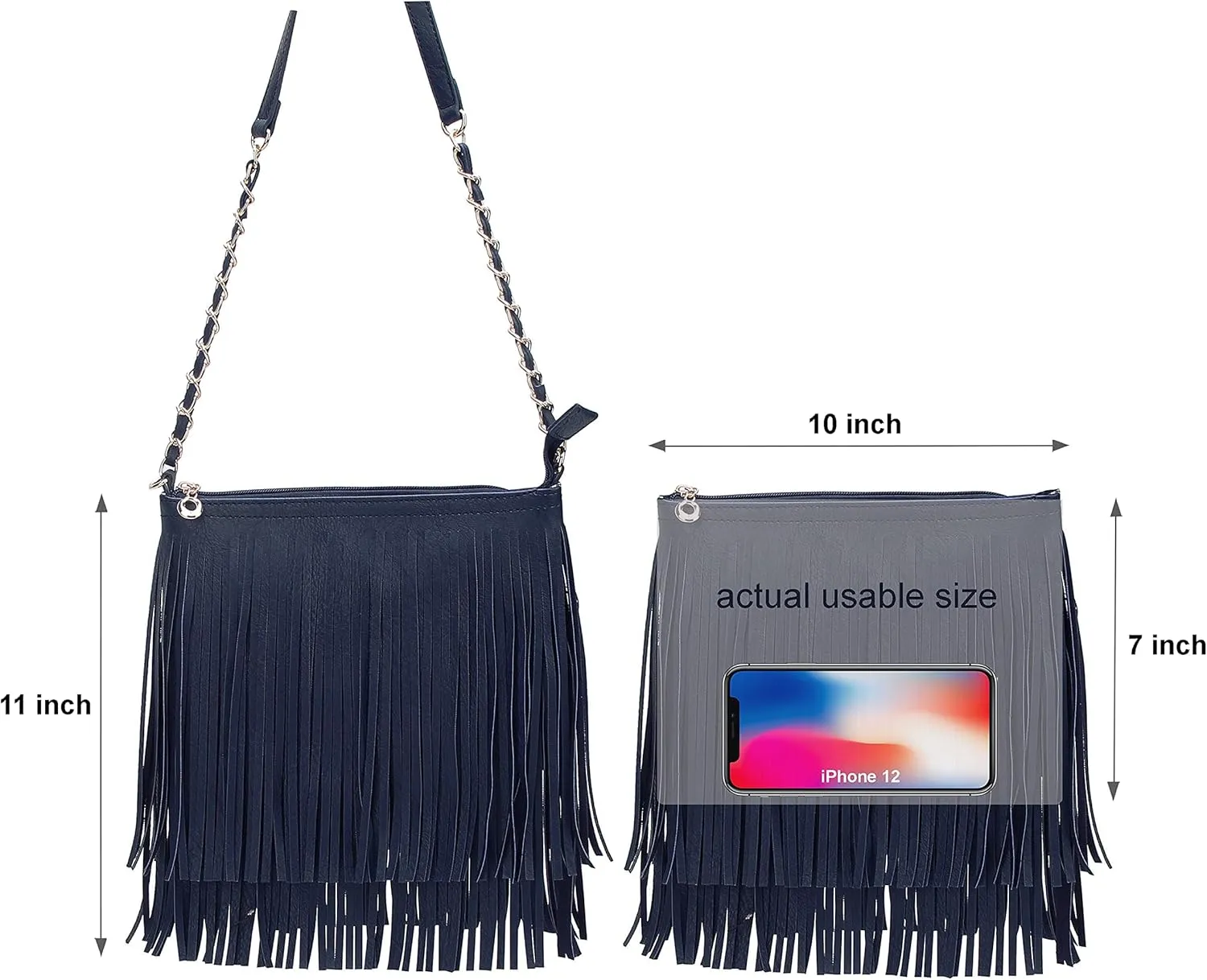 Solene Fringe Crossbody Shoulder Bag with Strap, Tassel Messenger bag, Country Style Western Fringe Purse for Women