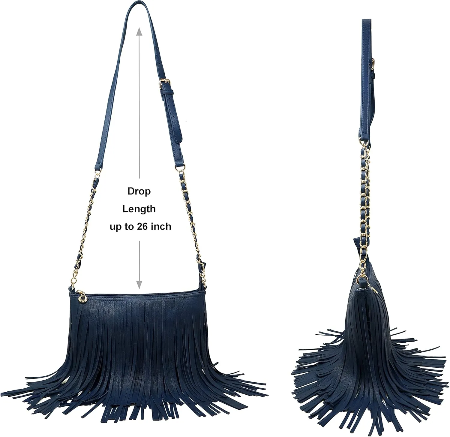 Solene Fringe Crossbody Shoulder Bag with Strap, Tassel Messenger bag, Country Style Western Fringe Purse for Women