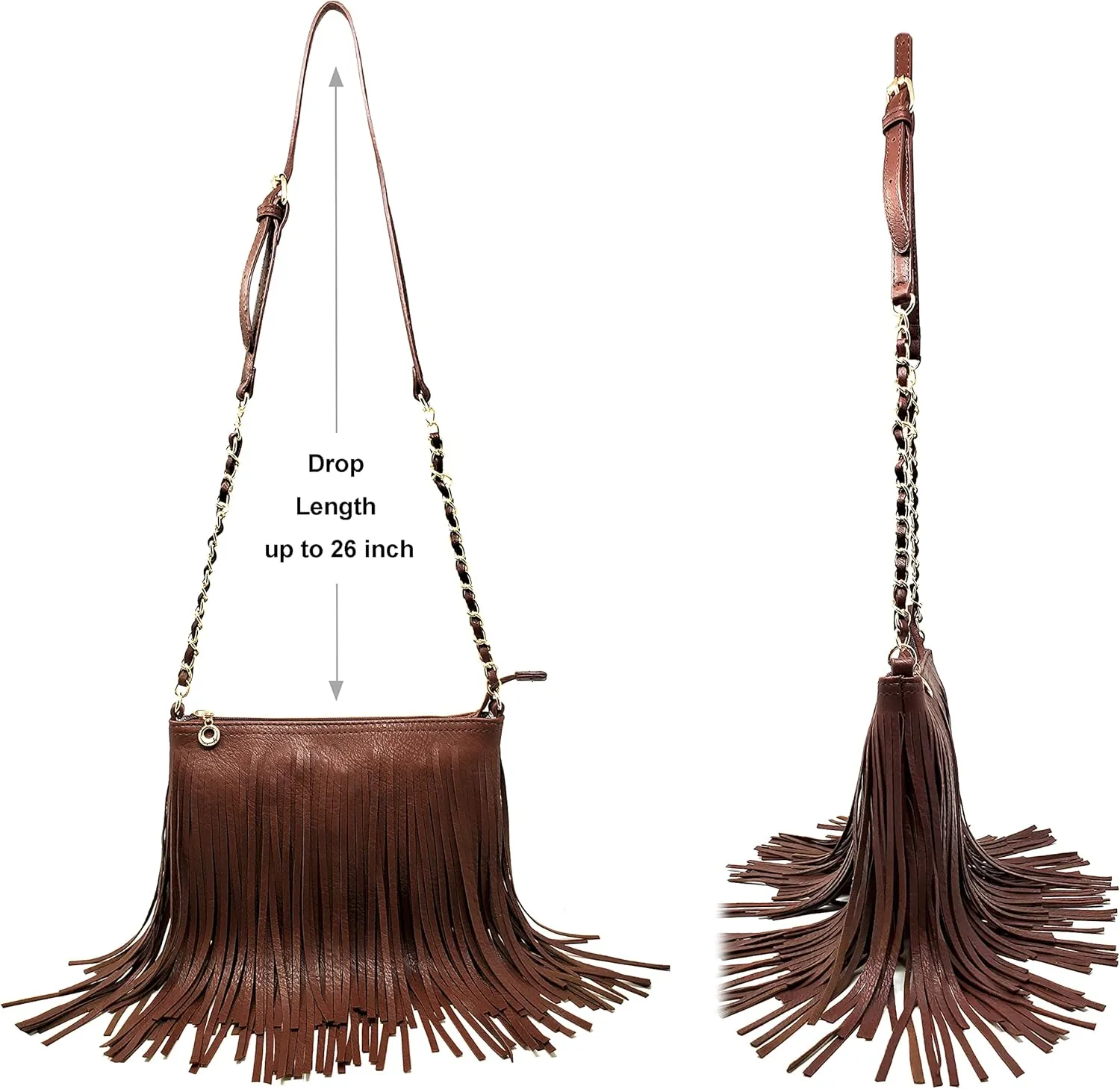 Solene Fringe Crossbody Shoulder Bag with Strap, Tassel Messenger bag, Country Style Western Fringe Purse for Women