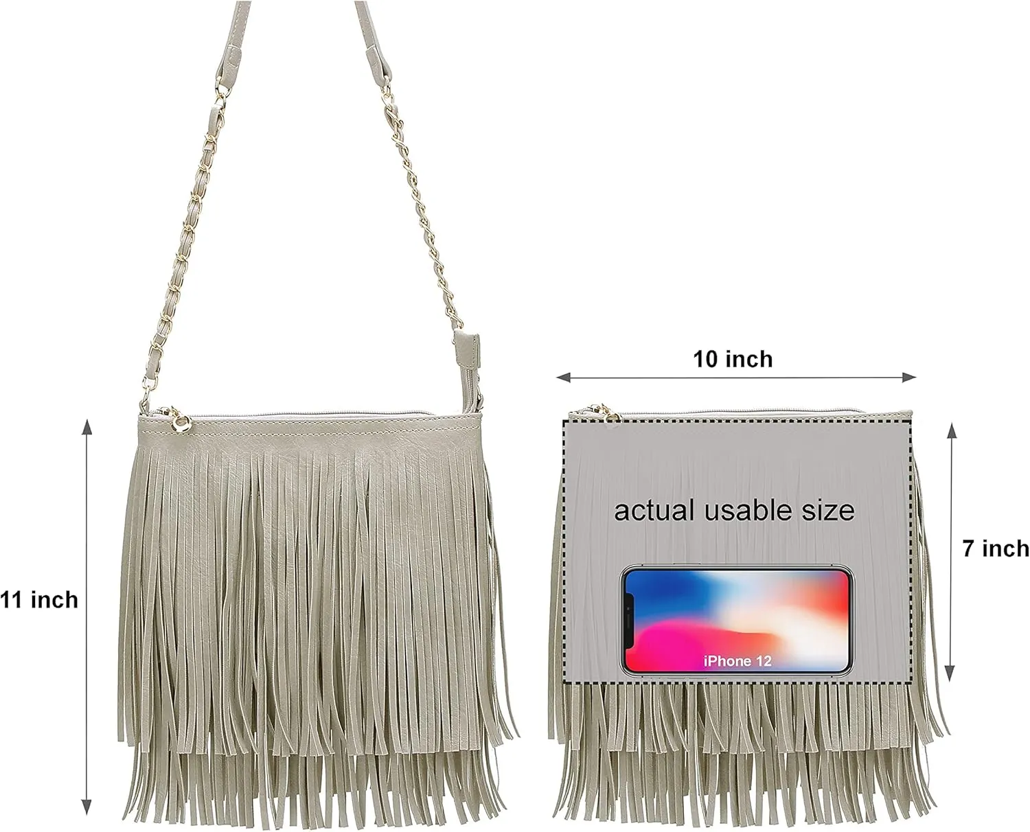 Solene Fringe Crossbody Shoulder Bag with Strap, Tassel Messenger bag, Country Style Western Fringe Purse for Women