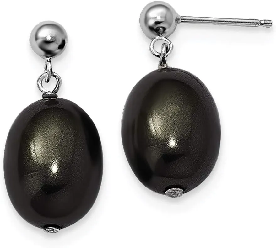 Solid 925 Sterling Silver 10-11mm Blk Rice Imitation Shell Pearl Studs Post Dangle Ea Earrings