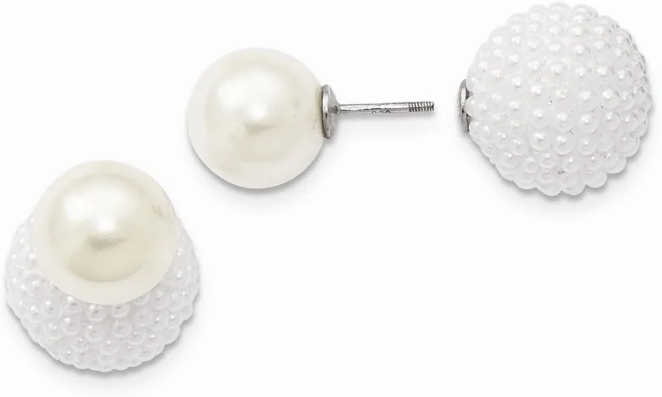 Solid 925 Sterling Silver 11-12mm and15-16mm Imitation Shell Pearl White/White Earring Earrings mm