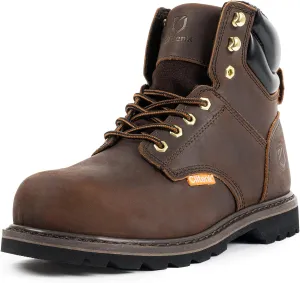 Steel Toe Boots for Men Waterproof, 6" Oiled Full Grain Leather Slip on Work Boots, Non-Slip, Puncture-Proof, Breathable, Comfortable Outdoor Lightweight Mens Work Boots