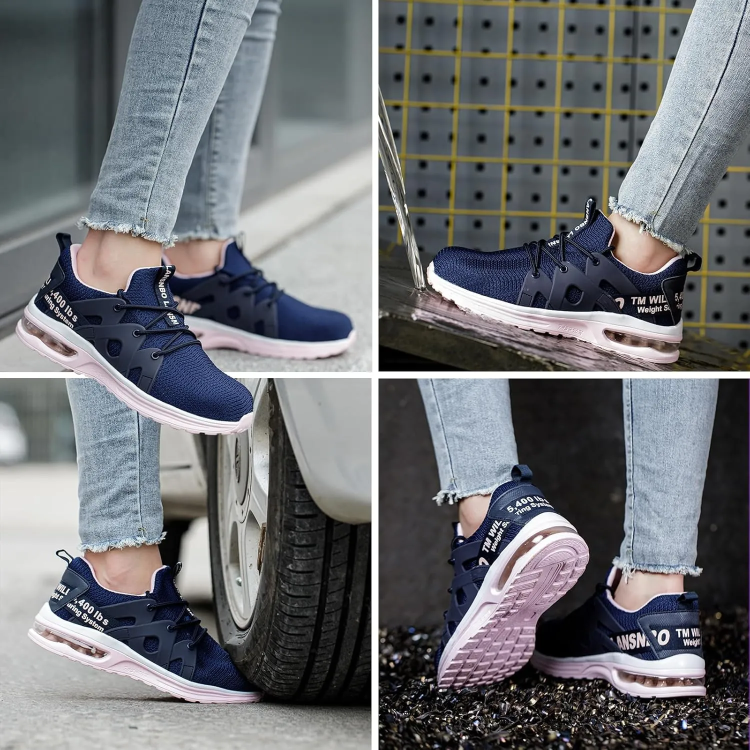 Steel Toe Shoes for Women Indestructible Safety Work Shoes Air Cushion Lightweight Breathable Utility Sneakers Puncture Proof Slip Resistant Composite Toe Footwear