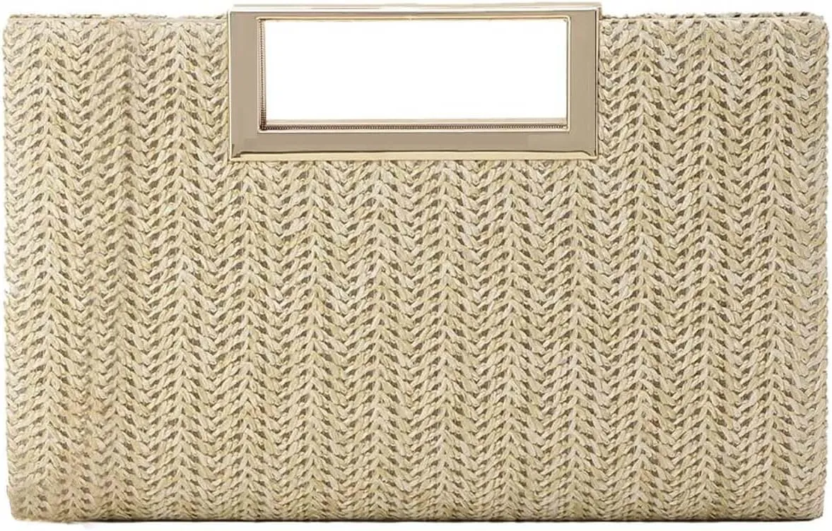 Straw Clutch for Women Summer Clutch Top Handle Straw Evening Bag Raffia Crossbody Purses Woven Beach Clutch