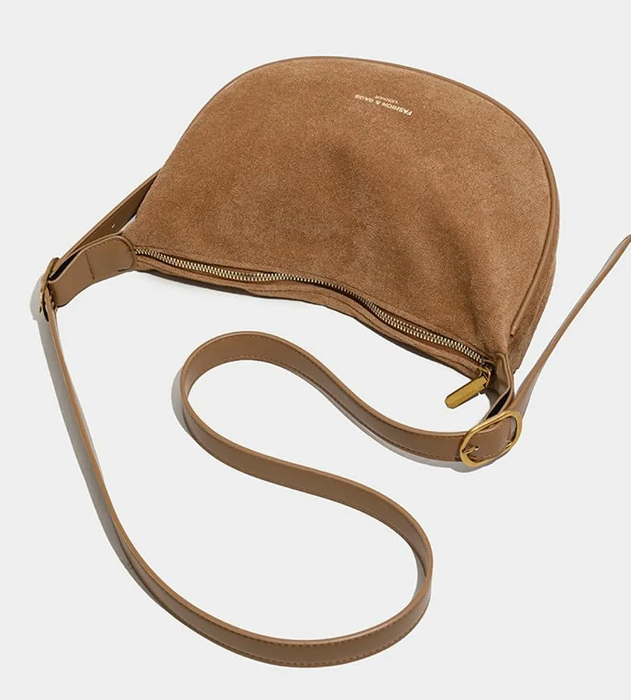 Suede Crossbody Bag Purse Satchel Handbag for Women Faux Suede Shoulder Bag Dumpling Bag Fashion Suede Tote Bag for Travel