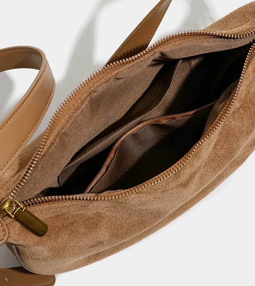 Suede Crossbody Bag Purse Satchel Handbag for Women Faux Suede Shoulder Bag Dumpling Bag Fashion Suede Tote Bag for Travel