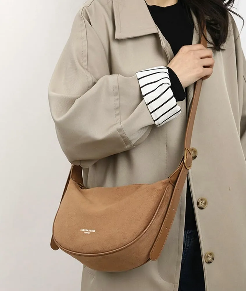 Suede Crossbody Bag Purse Satchel Handbag for Women Faux Suede Shoulder Bag Dumpling Bag Fashion Suede Tote Bag for Travel
