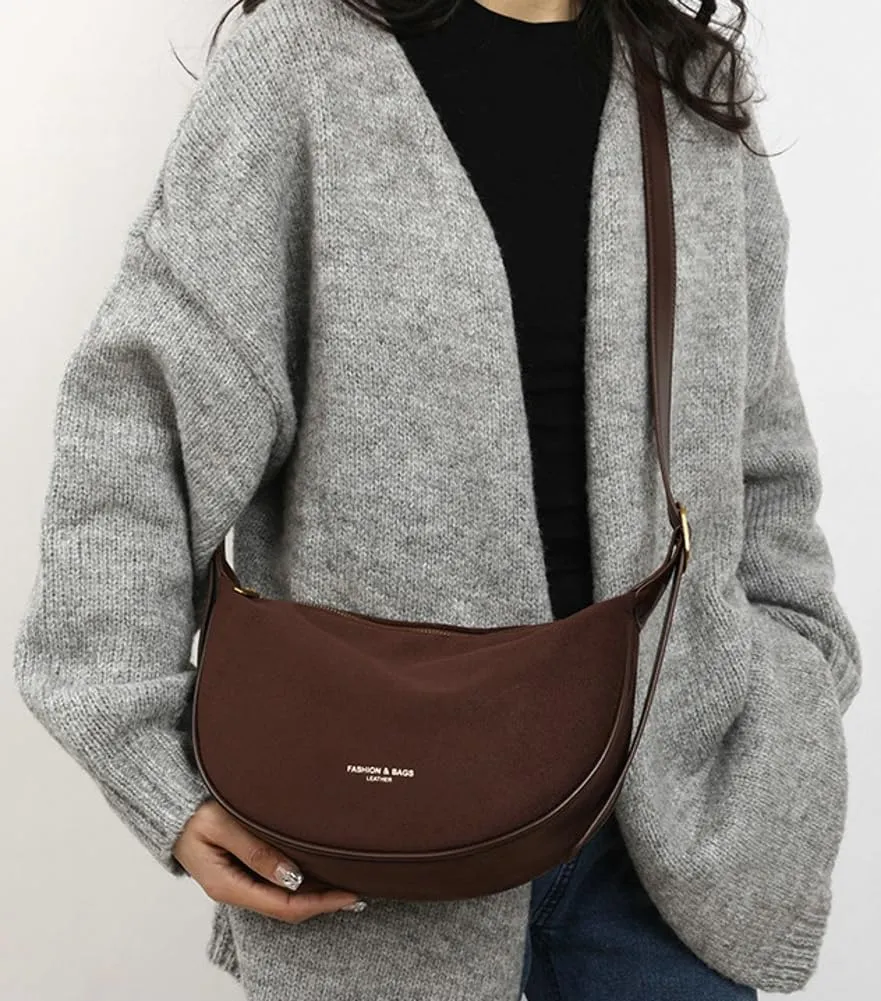 Suede Crossbody Bag Purse Satchel Handbag for Women Faux Suede Shoulder Bag Dumpling Bag Fashion Suede Tote Bag for Travel