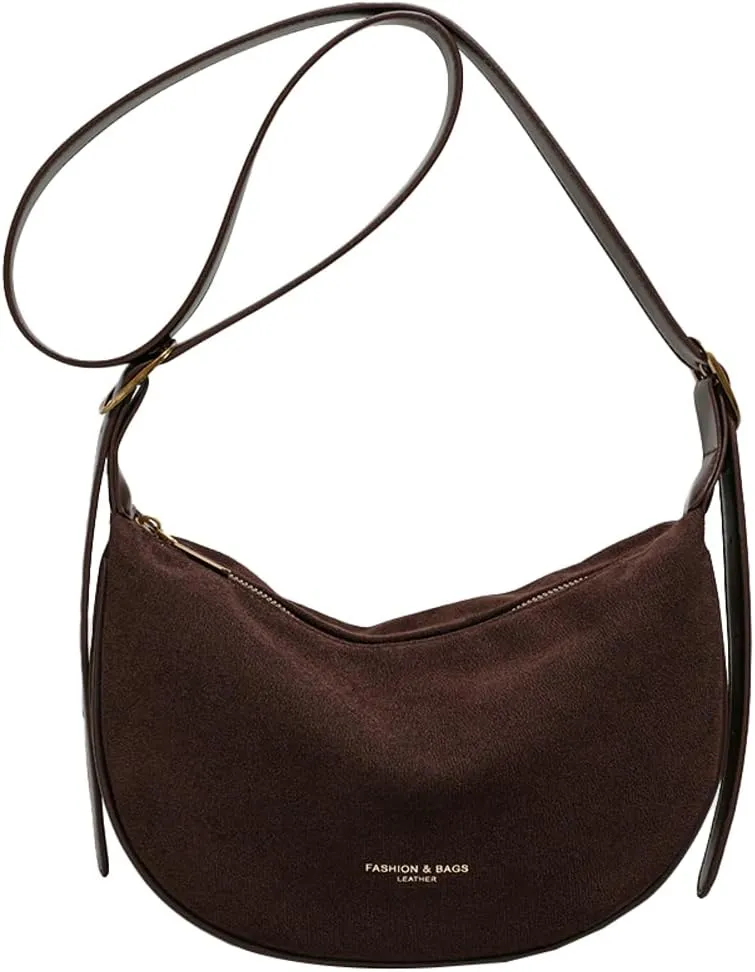 Suede Crossbody Bag Purse Satchel Handbag for Women Faux Suede Shoulder Bag Dumpling Bag Fashion Suede Tote Bag for Travel