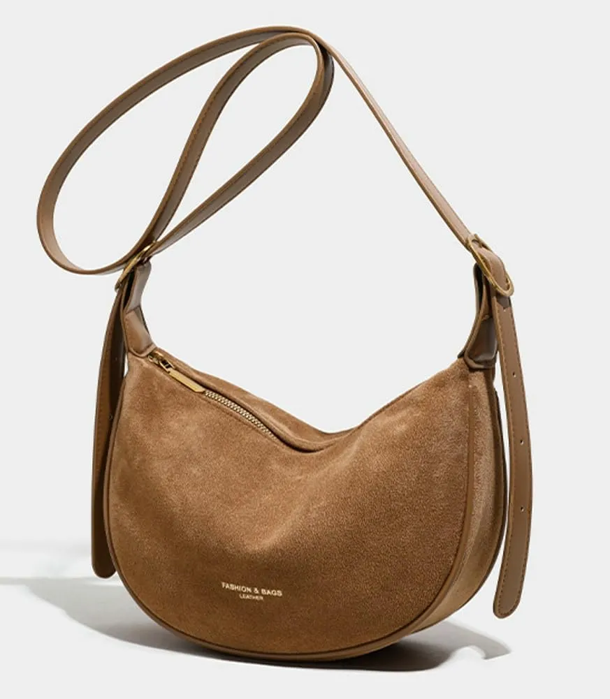 Suede Crossbody Bag Purse Satchel Handbag for Women Faux Suede Shoulder Bag Dumpling Bag Fashion Suede Tote Bag for Travel