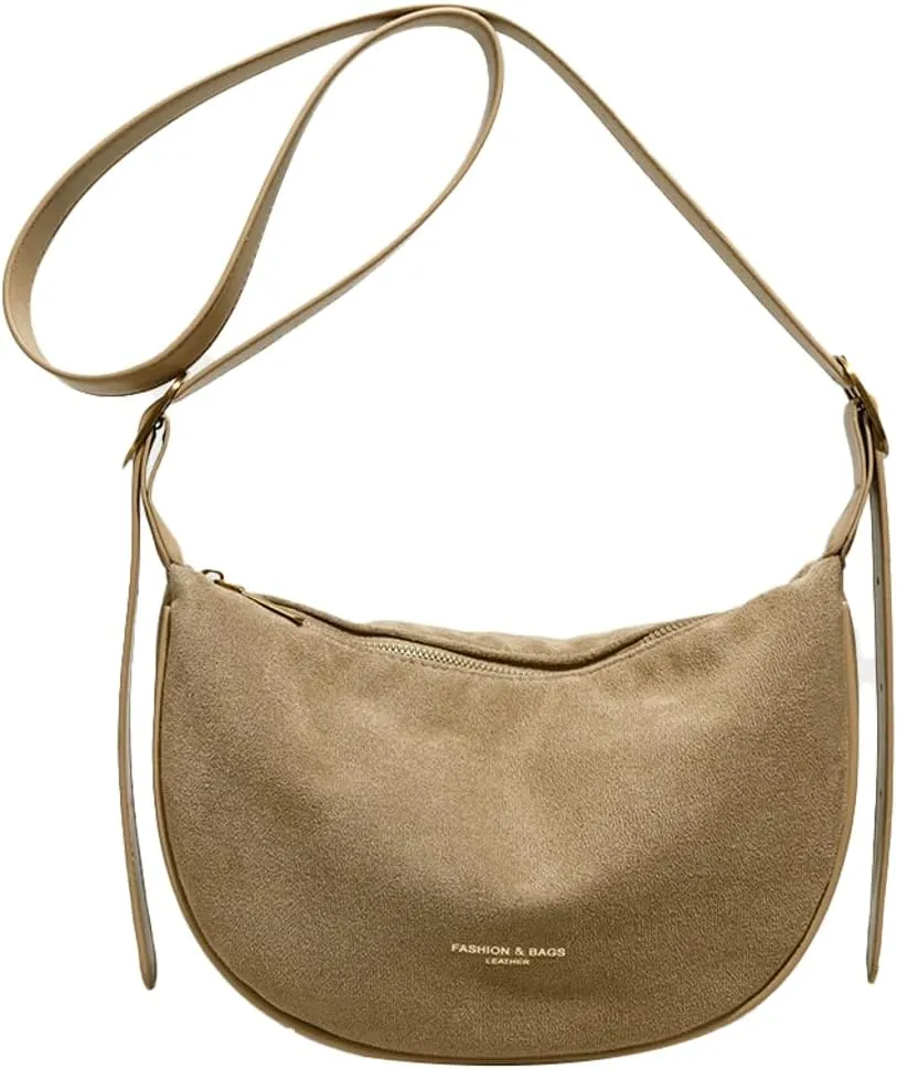 Suede Crossbody Bag Purse Satchel Handbag for Women Faux Suede Shoulder Bag Dumpling Bag Fashion Suede Tote Bag for Travel
