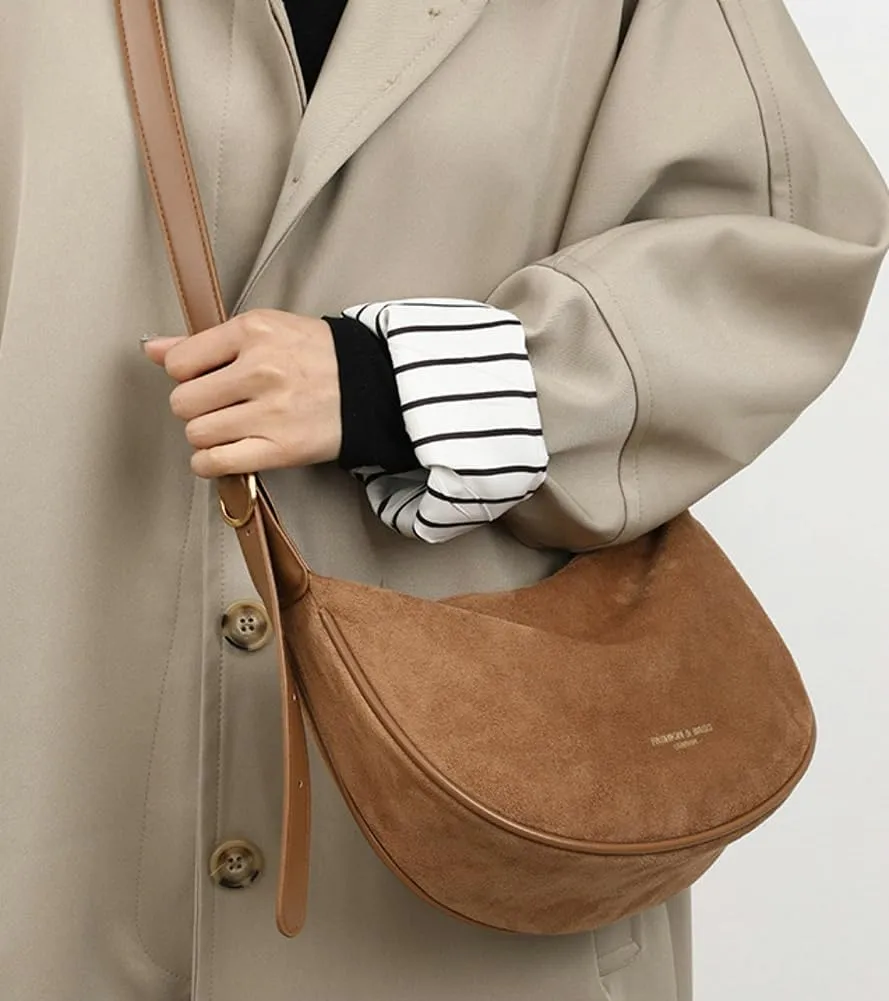 Suede Crossbody Bag Purse Satchel Handbag for Women Faux Suede Shoulder Bag Dumpling Bag Fashion Suede Tote Bag for Travel