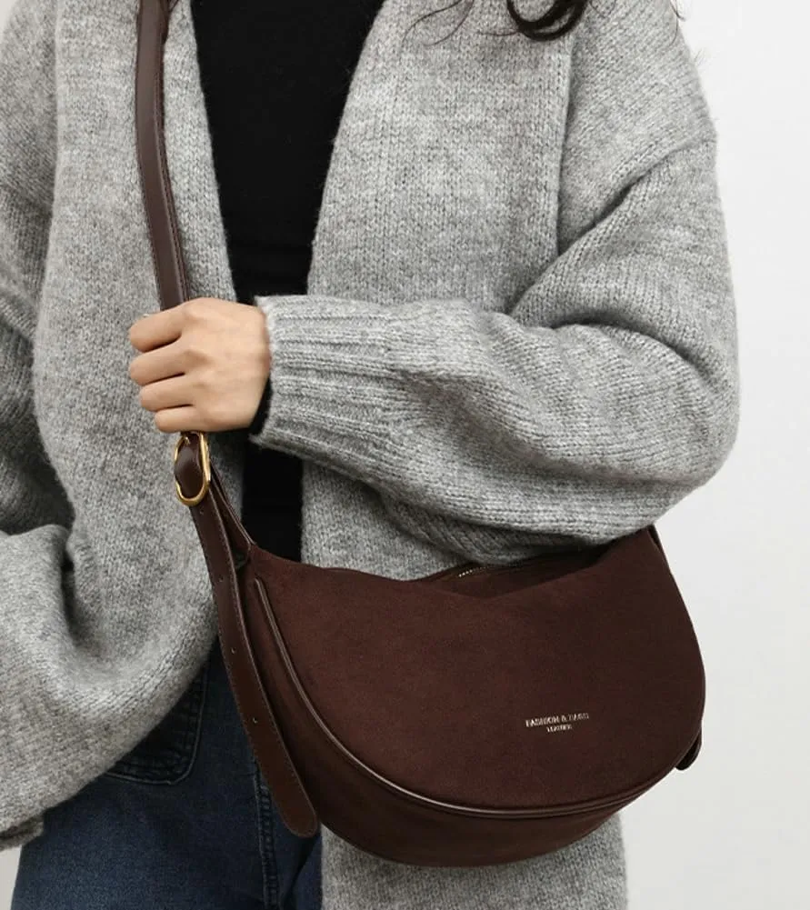 Suede Crossbody Bag Purse Satchel Handbag for Women Faux Suede Shoulder Bag Dumpling Bag Fashion Suede Tote Bag for Travel