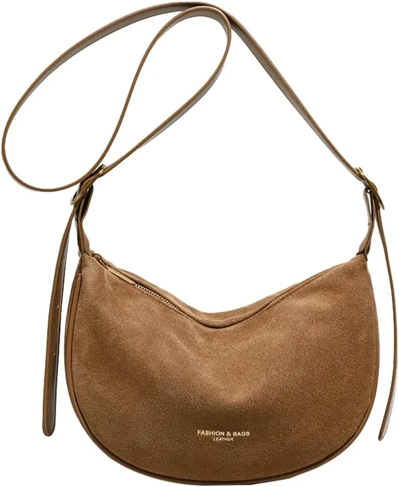 Suede Crossbody Bag Purse Satchel Handbag for Women Faux Suede Shoulder Bag Dumpling Bag Fashion Suede Tote Bag for Travel