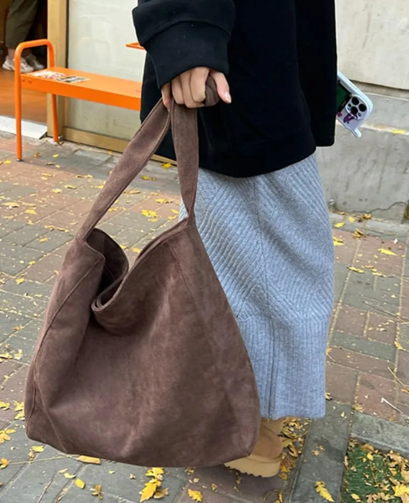 Suede Tote Bag for Women Brown Suede Purse Vintage Shoulder Bag Satchel Slouchy Bag Work Handbag Fall Purse Carryall Bag