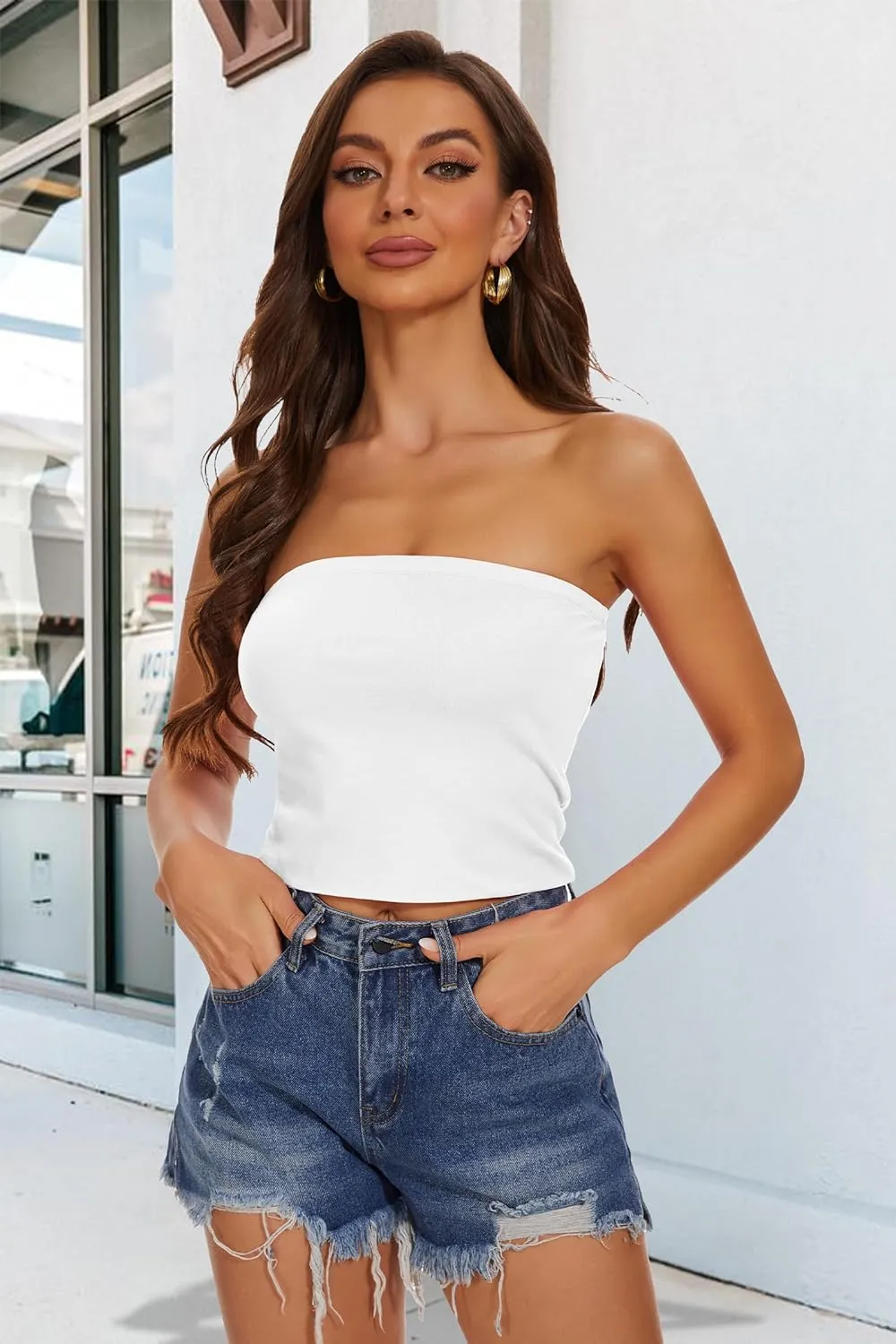 Summer Tube Tops Basic Crop Tops for Women Strapless Tank Casual Tunics Sexy Short Shirts