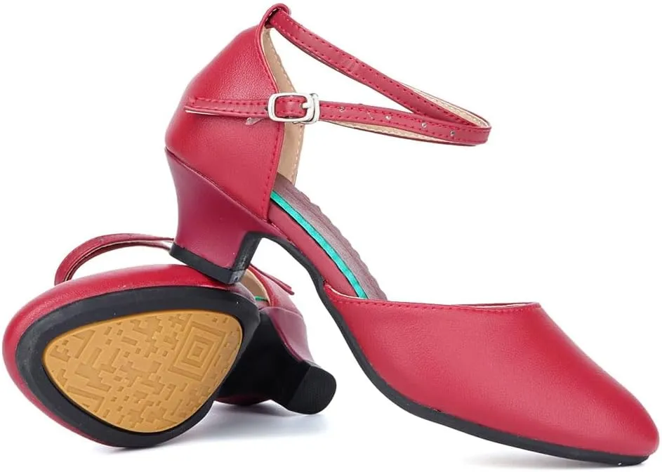 SWDZM Ballroom Dance Shoes Women Low Heel Closed Toe Latin Salsa Tango Character Practice Dance Shoes,Model DY-Leather-ZK