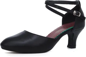 SWDZM Ballroom Dance Shoes Women Low Heel Closed Toe Latin Salsa Tango Character Practice Dance Shoes,Model DY-Leather-ZK