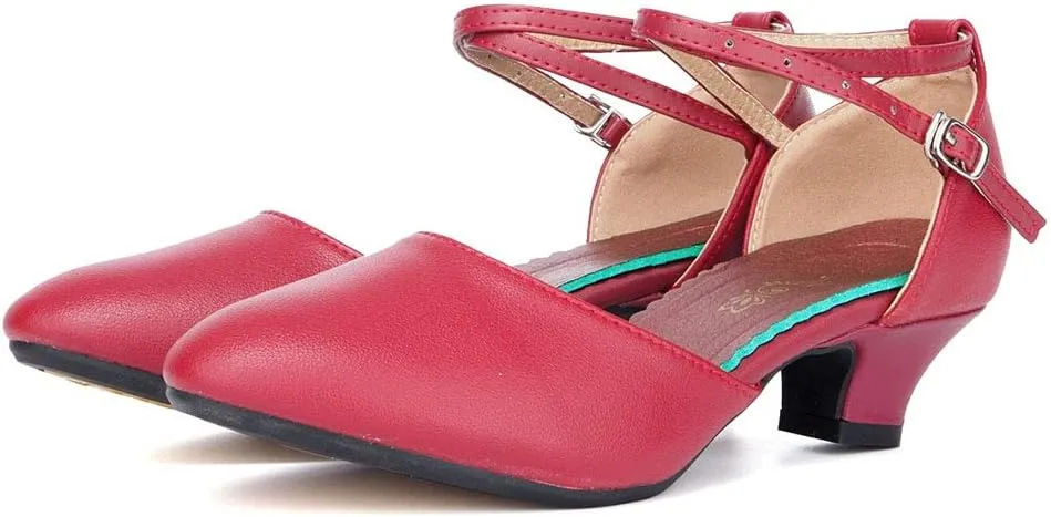 SWDZM Ballroom Dance Shoes Women Low Heel Closed Toe Latin Salsa Tango Character Practice Dance Shoes,Model DY-Leather-ZK