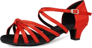 SWDZM Girls & Women's Satin Latin Dance Shoes Professional Ballroom Salsa Practice Performance Dancing Shoes Model XGG