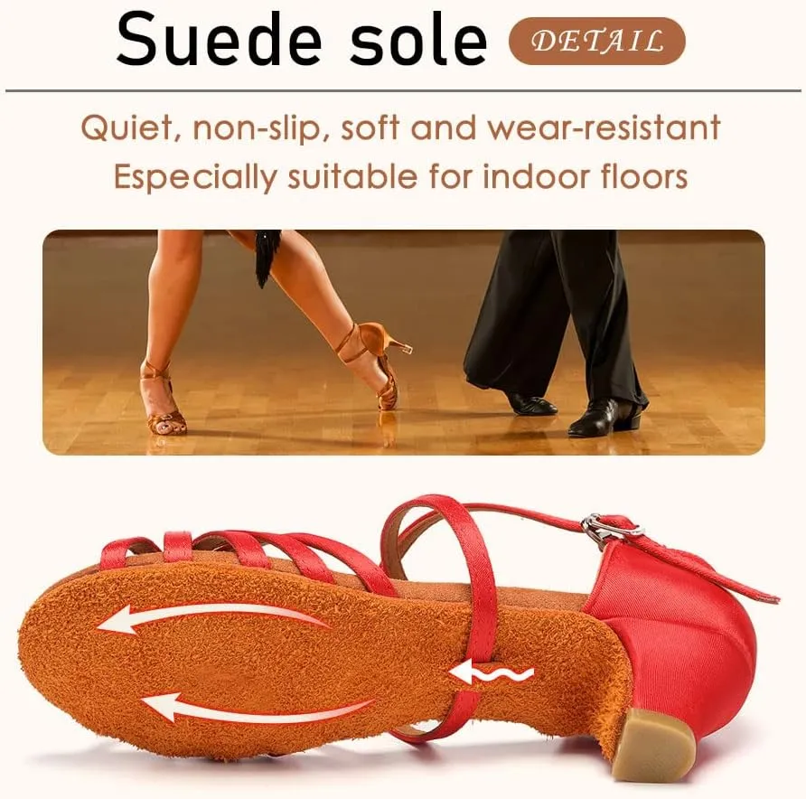 SWDZM Girls & Women's Satin Latin Dance Shoes Professional Ballroom Salsa Practice Performance Dancing Shoes Model XGG