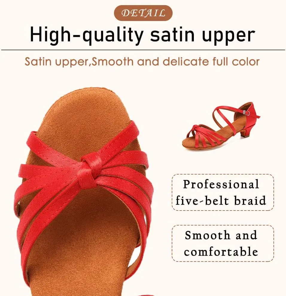 SWDZM Girls & Women's Satin Latin Dance Shoes Professional Ballroom Salsa Practice Performance Dancing Shoes Model XGG