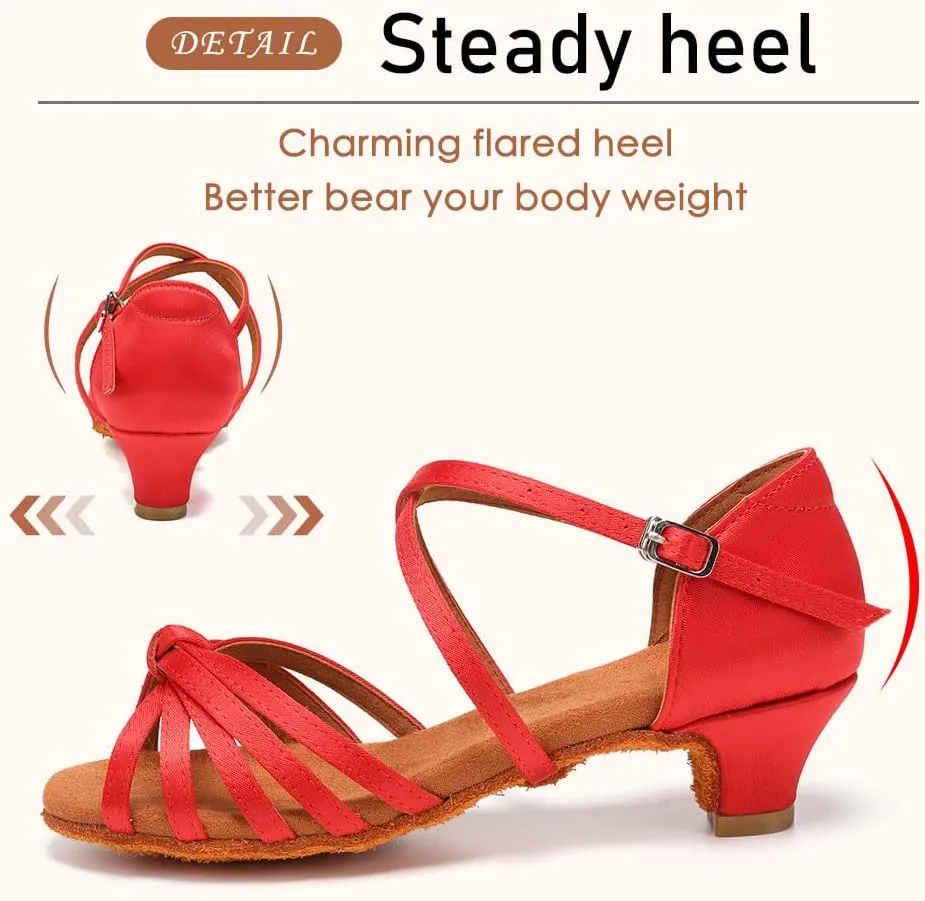 SWDZM Girls & Women's Satin Latin Dance Shoes Professional Ballroom Salsa Practice Performance Dancing Shoes Model XGG