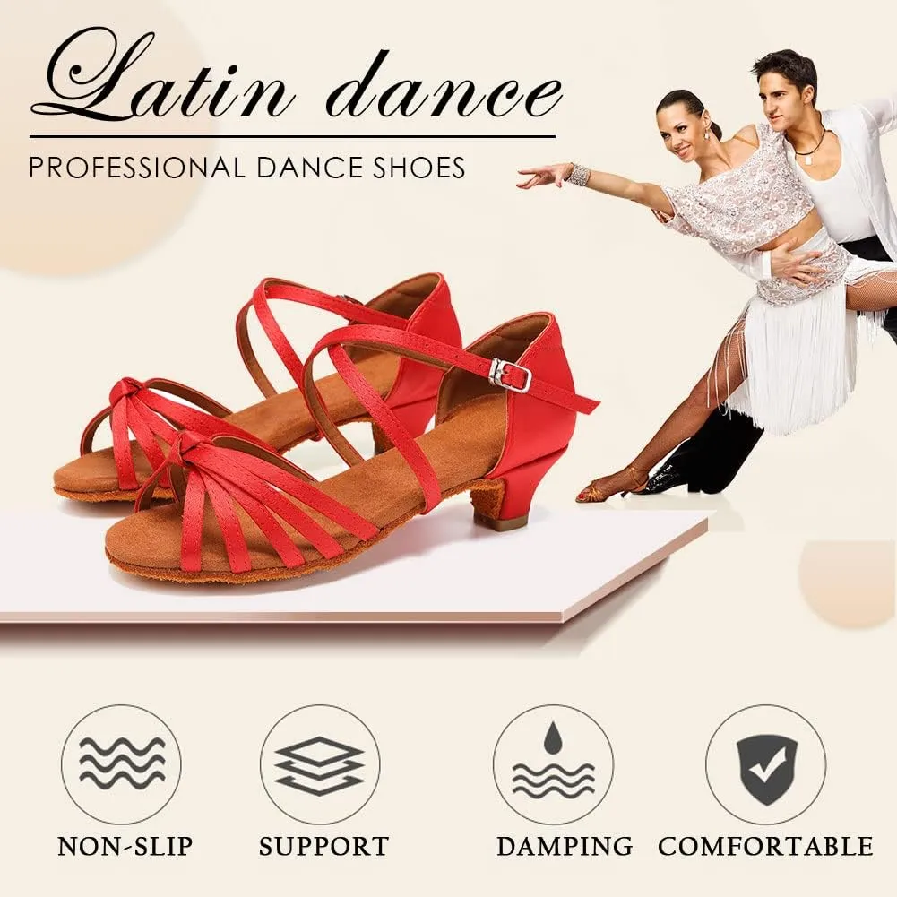 SWDZM Girls & Women's Satin Latin Dance Shoes Professional Ballroom Salsa Practice Performance Dancing Shoes Model XGG