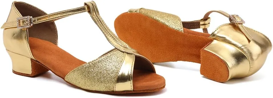 SWDZM Girls & Women's Satin Latin Dance Shoes Professional Ballroom Salsa Practice Performance Dancing Shoes Model XGG