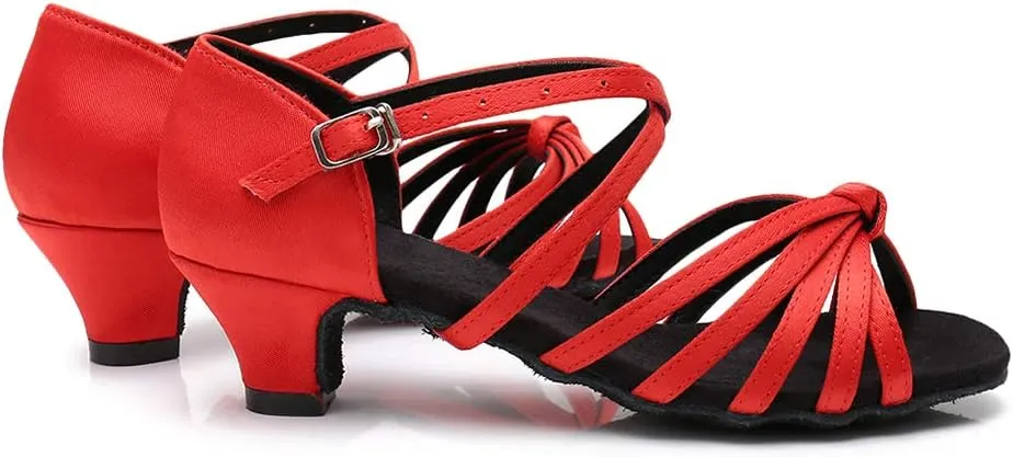 SWDZM Girls & Women's Satin Latin Dance Shoes Professional Ballroom Salsa Practice Performance Dancing Shoes Model XGG