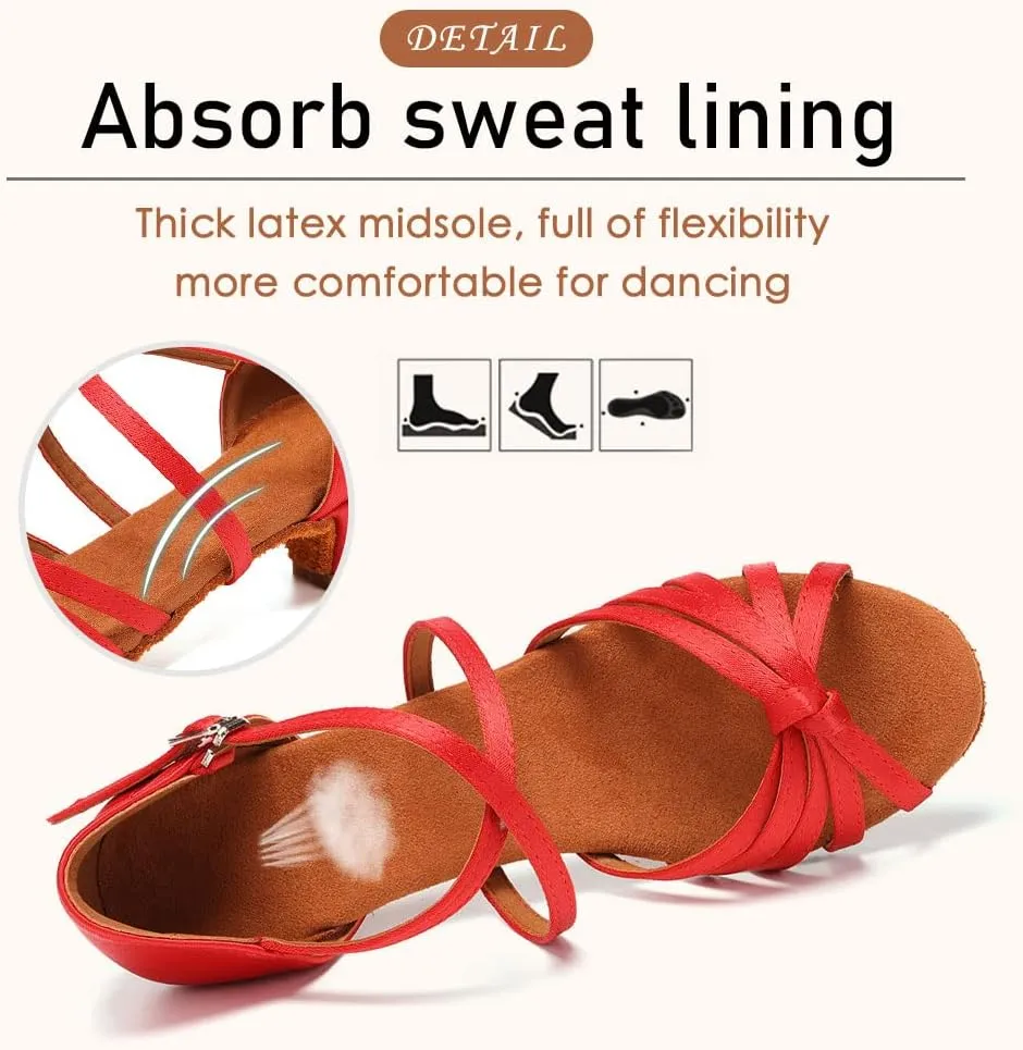SWDZM Girls & Women's Satin Latin Dance Shoes Professional Ballroom Salsa Practice Performance Dancing Shoes Model XGG