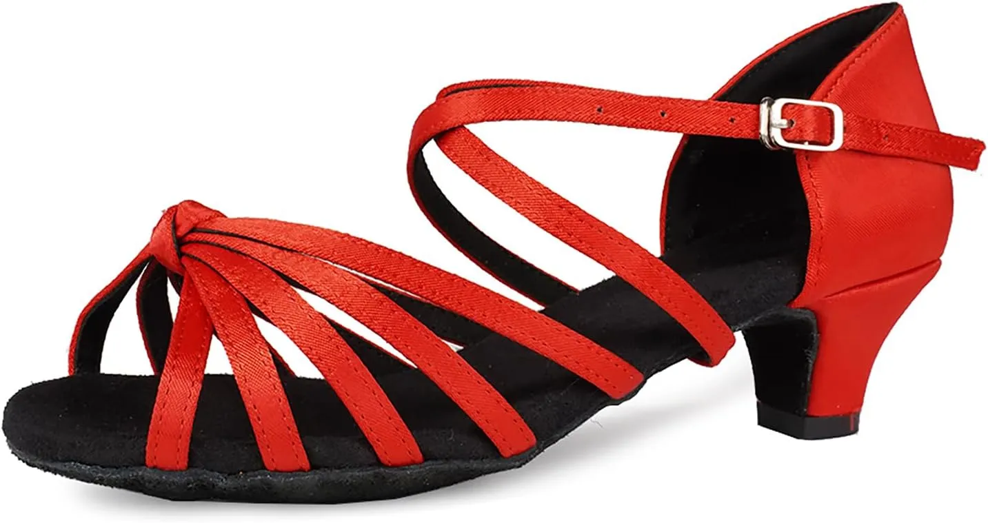SWDZM Girls & Women's Satin Latin Dance Shoes Professional Ballroom Salsa Practice Performance Dancing Shoes Model XGG