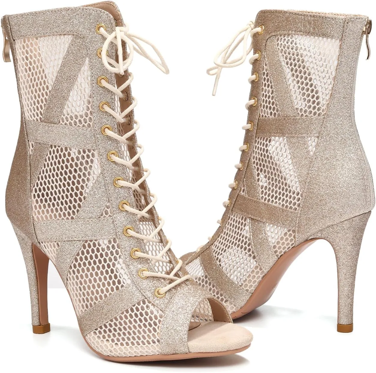 SWDZM Open Toe Dance Boots Women Latin Ballroom Lace-up Dance Shoes