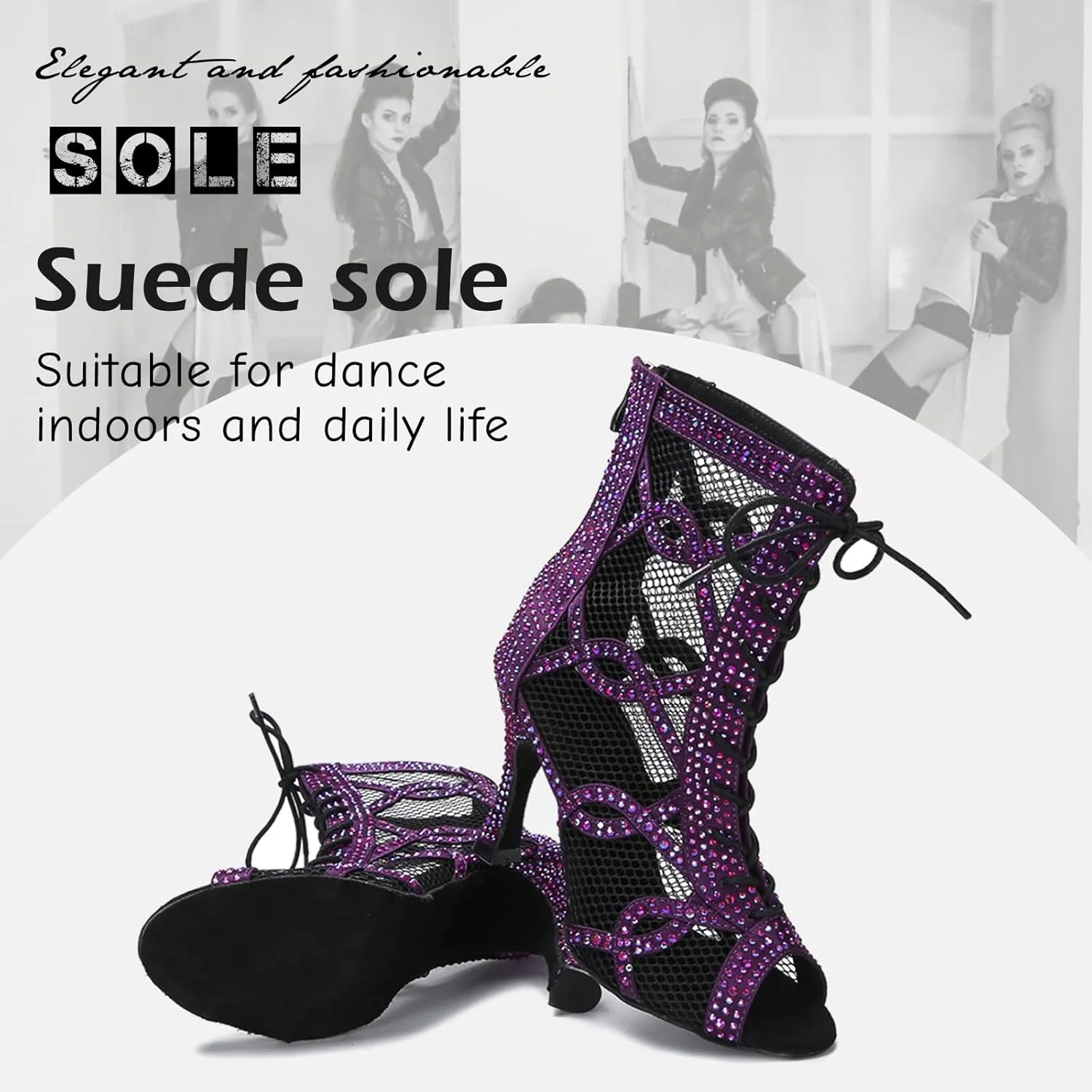 SWDZM Women's Ballroom Latin Salsa Dance Shoes Lace-up Open-Toe Dance Boots with Mesh High Heels Ankle Dance Boots,Model L588
