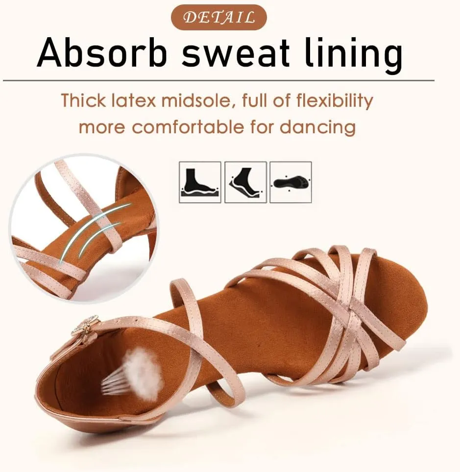 SWDZM Women's Latin Dance Shoes Open-Toe Silk Salsa Tango Ballroom Professional Practice Performance Dance Shoes USWH1213 1217