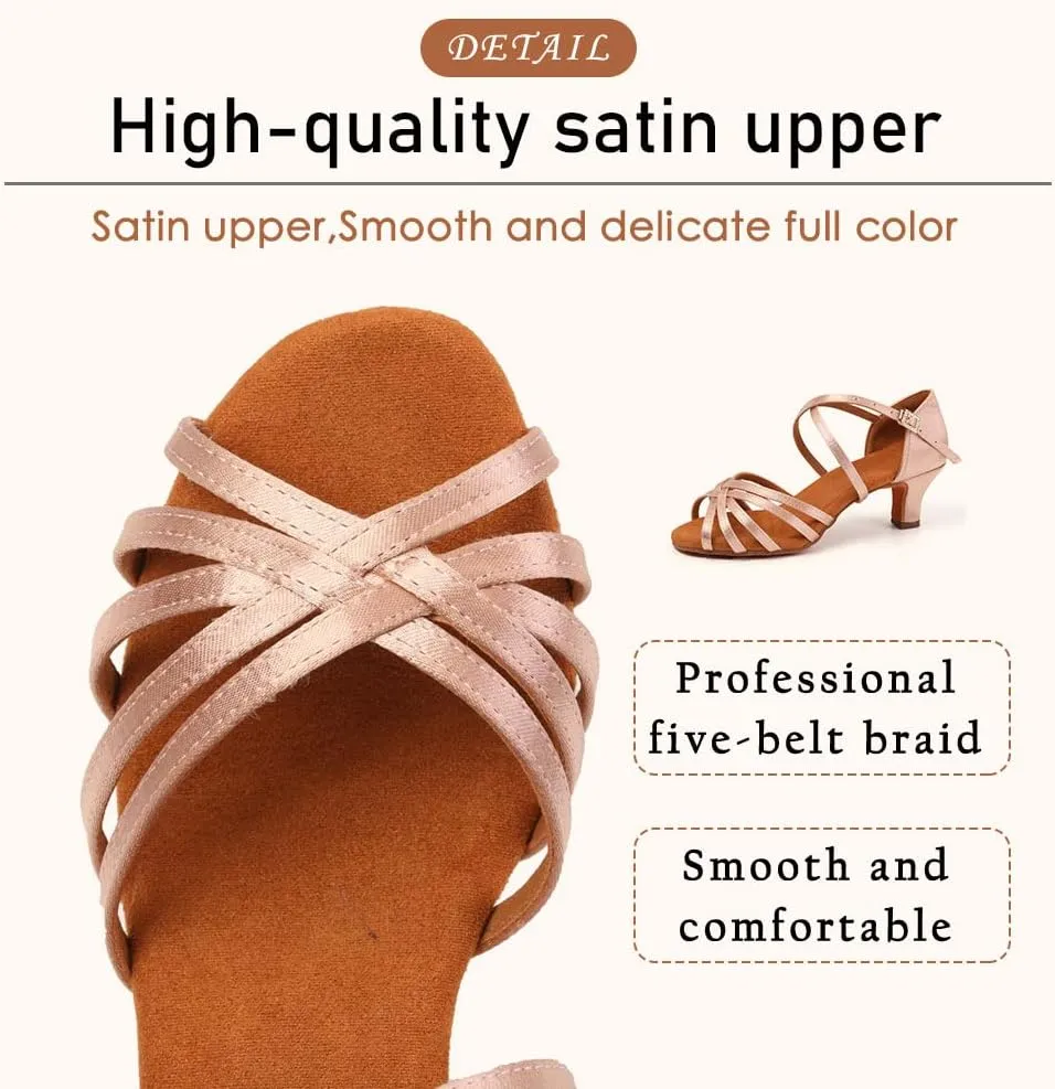 SWDZM Women's Latin Dance Shoes Open-Toe Silk Salsa Tango Ballroom Professional Practice Performance Dance Shoes USWH1213 1217