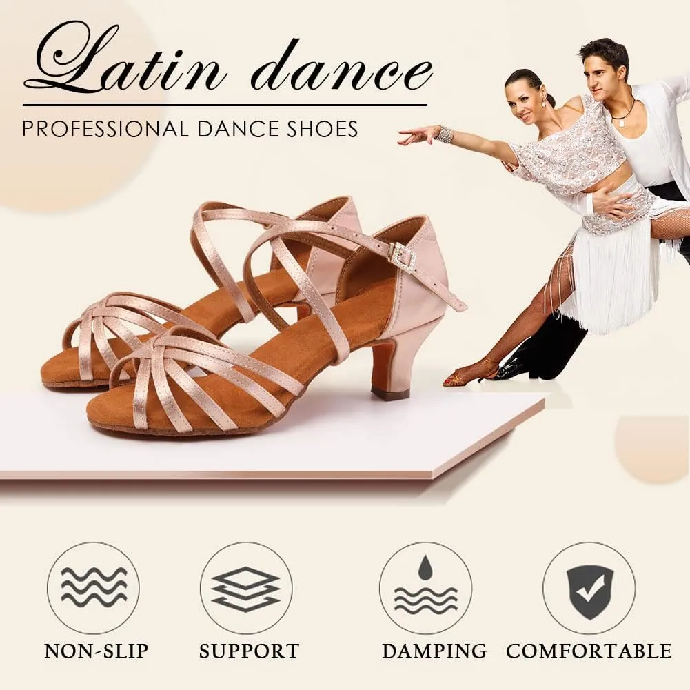 SWDZM Women's Latin Dance Shoes Open-Toe Silk Salsa Tango Ballroom Professional Practice Performance Dance Shoes USWH1213 1217