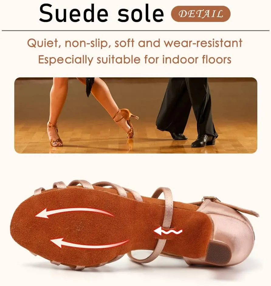 SWDZM Women's Latin Dance Shoes Open-Toe Silk Salsa Tango Ballroom Professional Practice Performance Dance Shoes USWH1213 1217